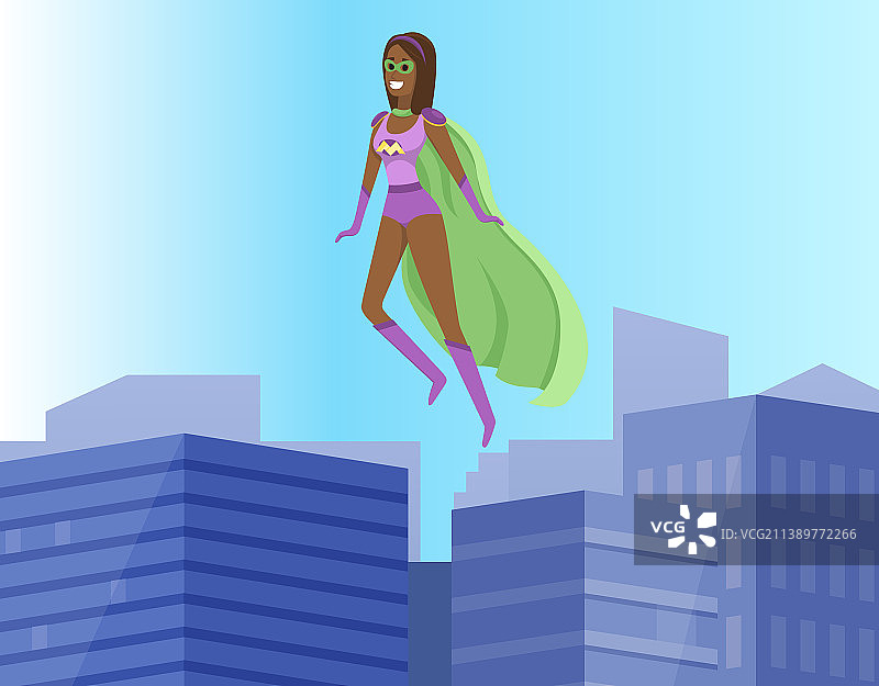 勇敢的女性超级英雄拯救世界，飞过图片素材