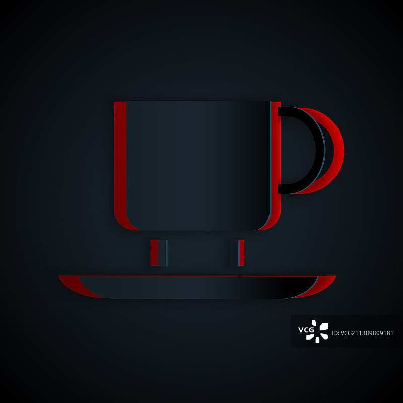 剪纸咖啡杯图标孤立在黑色图片素材