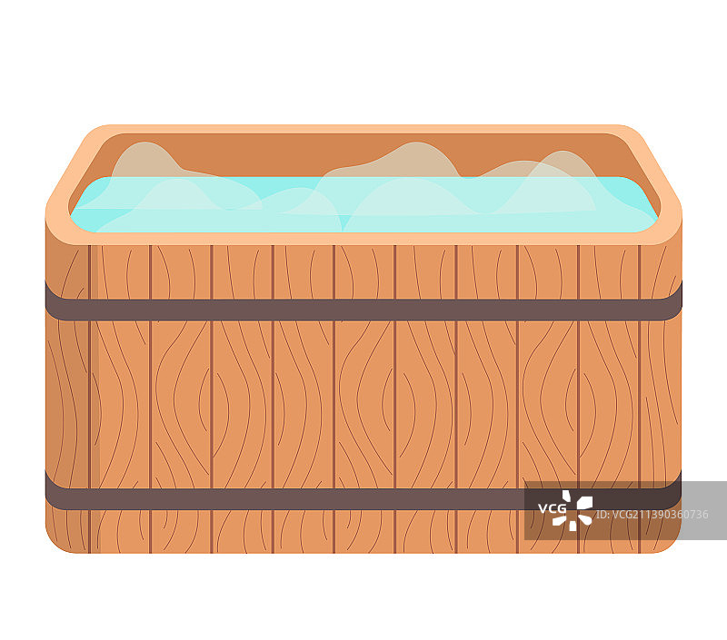 木制浴缸浴缸桶与蓝色的水图片素材