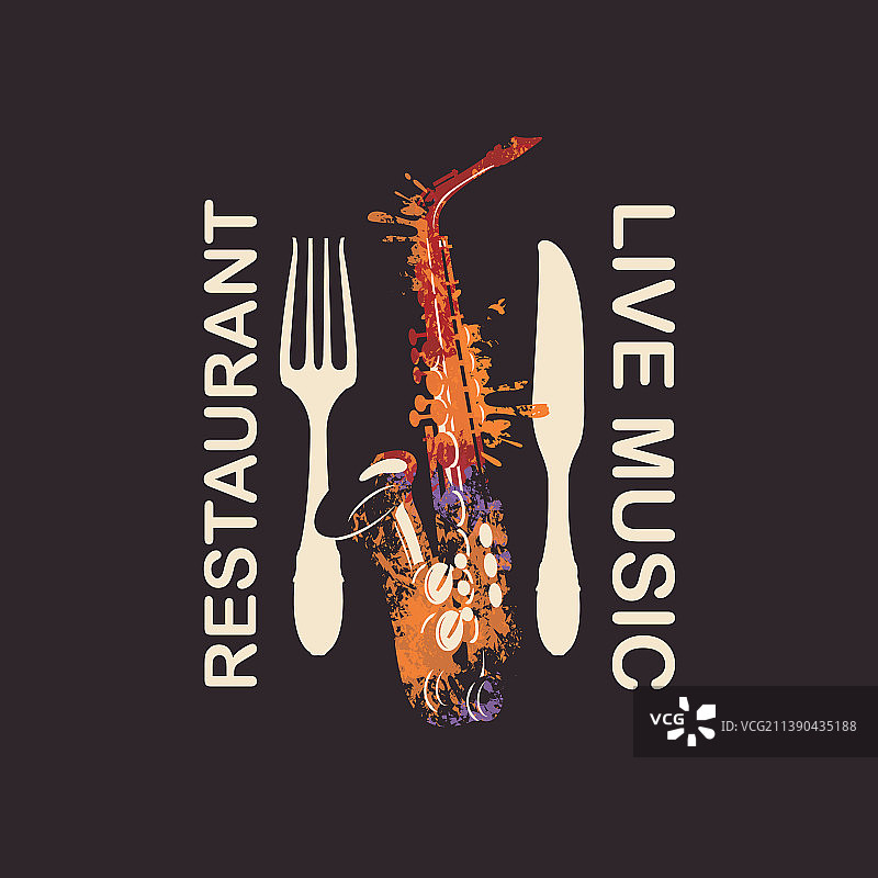 音乐餐厅菜单与萨克斯和餐具图片素材
