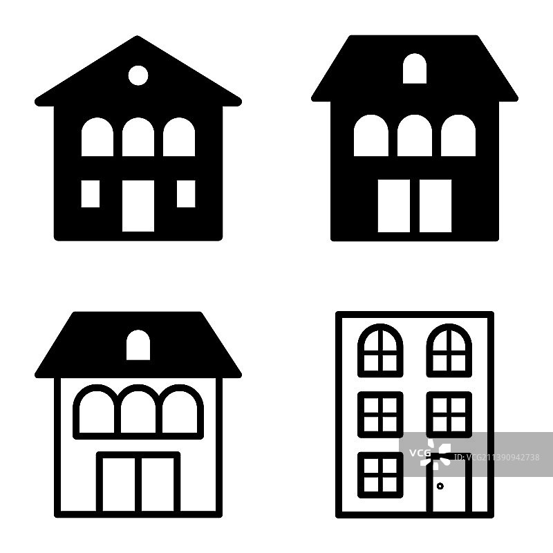 房子平面图标设置孤立在白色背景图片素材