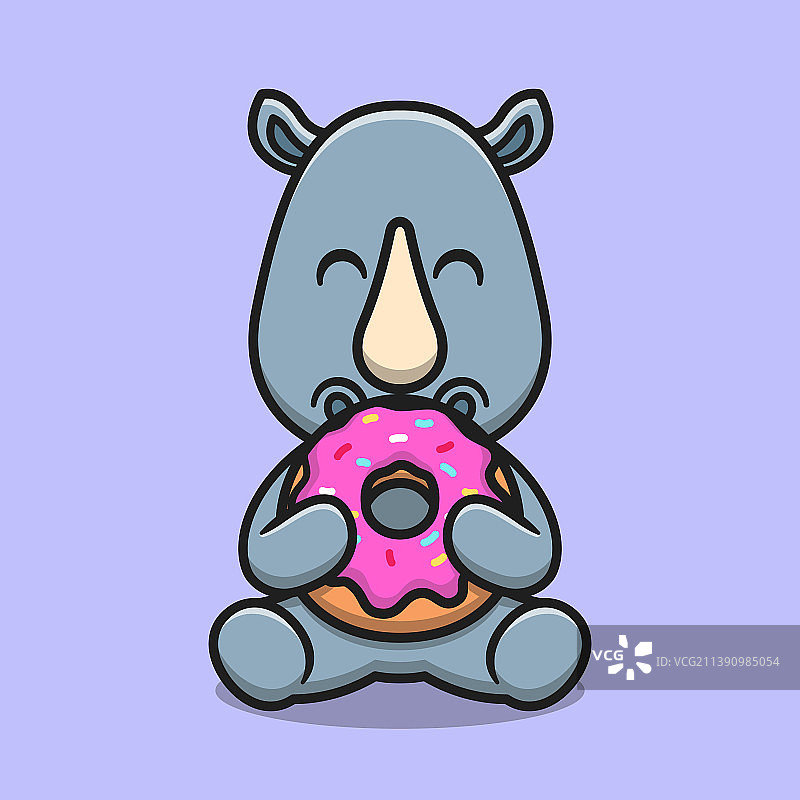 可爱的犀牛吃甜甜圈的卡通图标图片素材