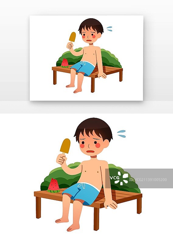 夏季吃冰棍降暑的男孩图片素材