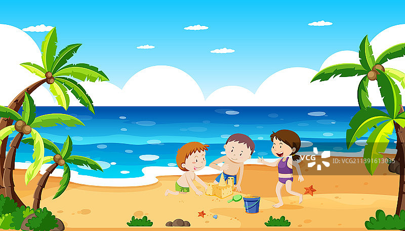 在海滩上玩耍的孩子们图片素材