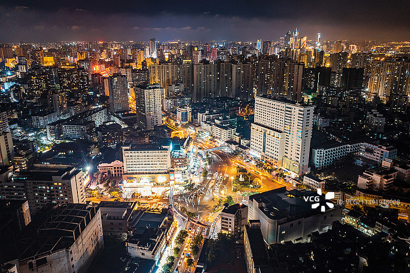 中国海南海口国贸CBD 城市夜景航拍图片素材