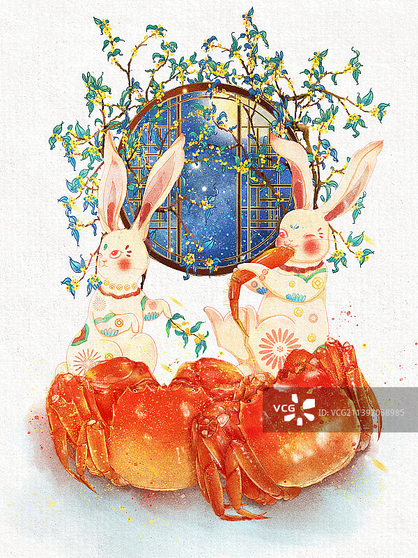 兔年中秋螃蟹插画图片素材