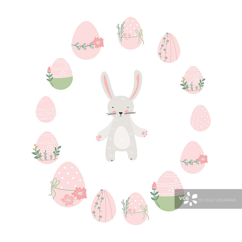 卡通可爱兔宝宝卡与复活节彩蛋图片素材