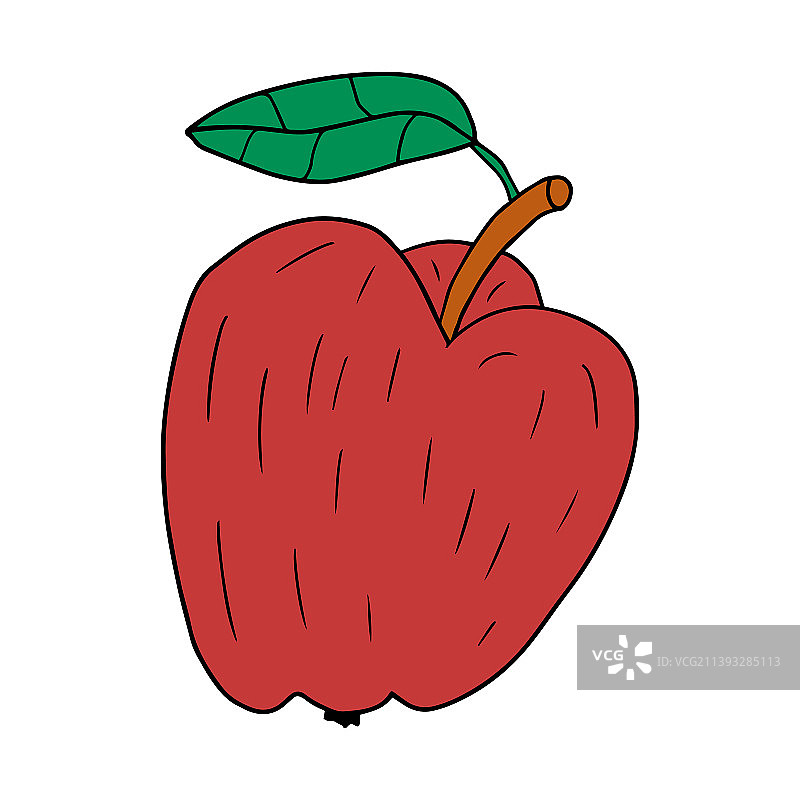 卡通线性涂鸦复古苹果与叶子图片素材