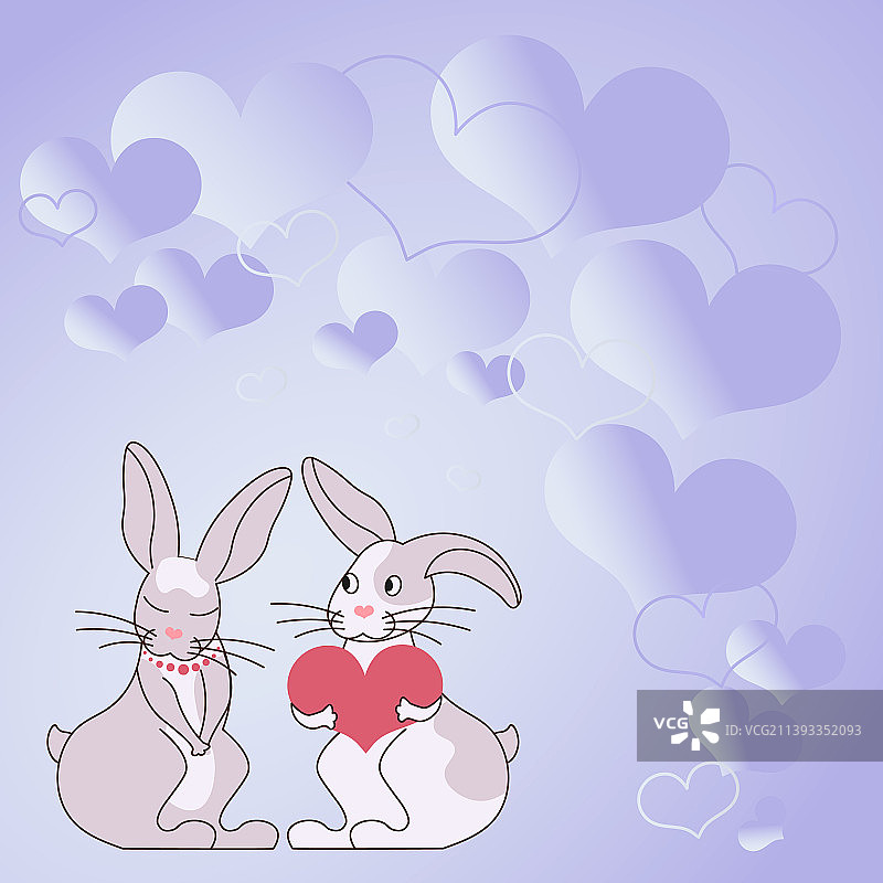 两只兔子带着爱心形状的礼物，满怀爱心图片素材