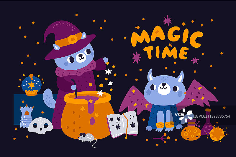 巫师小猫巫师酝酿魔法图片素材