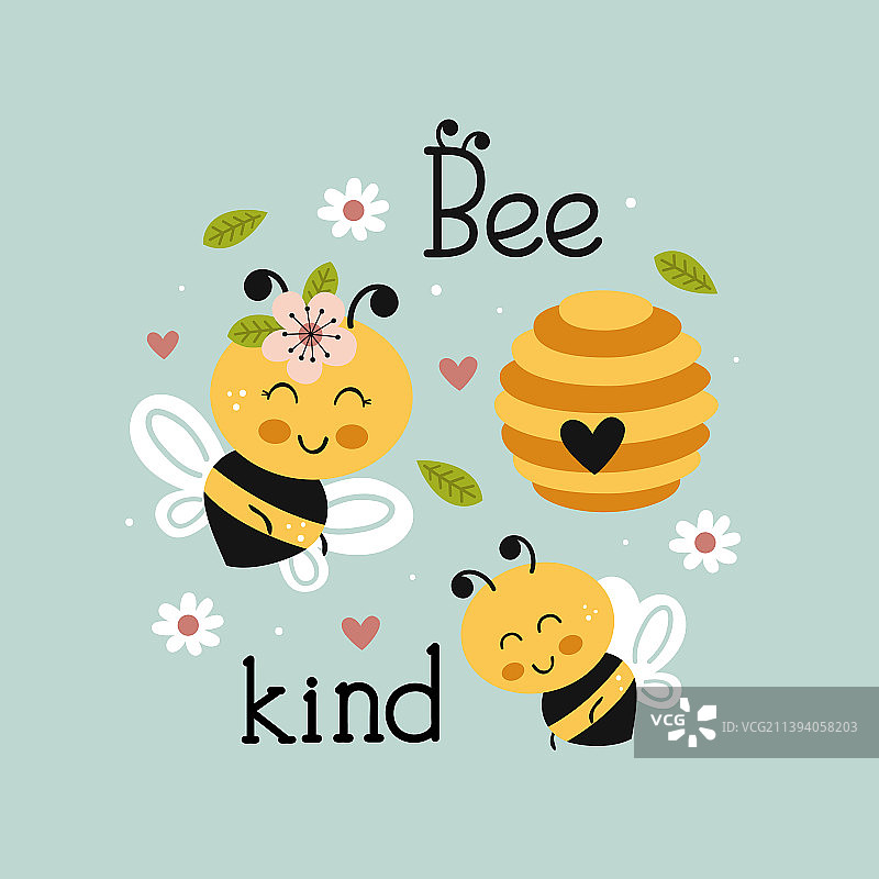 海报上有可爱的蜜蜂和蜂巢图片素材