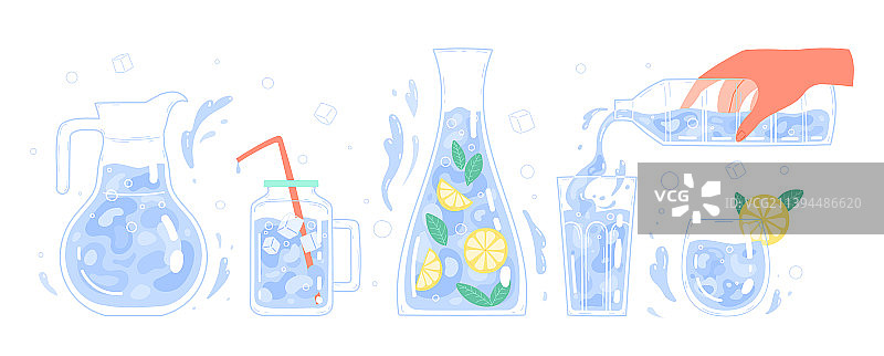 用不同的玻璃容器清洁饮用水图片素材