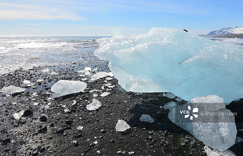 冰岛海滩上一大块冰川的伟大照片图片素材