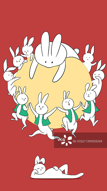 2023年兔年可爱卡通兔子新年新春国潮风插画图片素材