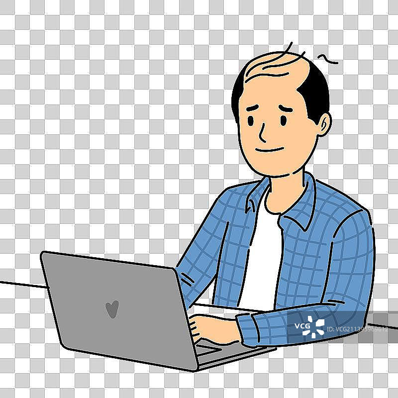 头秃的程序员穿着格子衫在电脑前工作图片素材