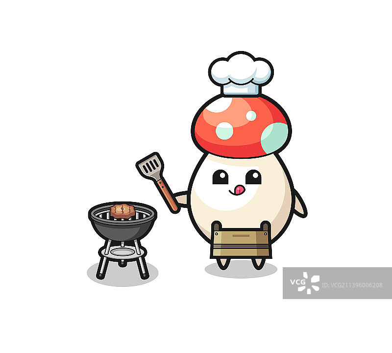 蘑菇烧烤厨师和烤架图片素材