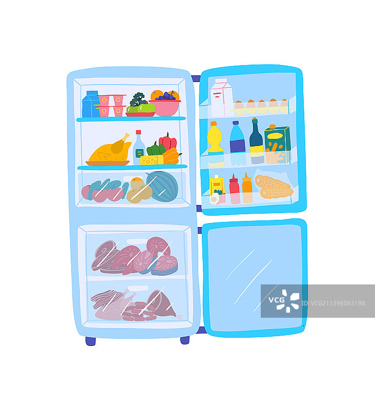 卡通彩色敞开式冰箱厨房电器图片素材