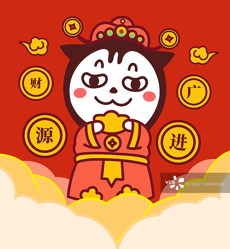 春节新年正月初五财神到插画，迎接财神可爱卡通财源广进红包封面图片素材