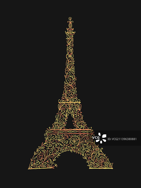 风格化的埃菲尔铁塔在巴黎花卉地标图片素材