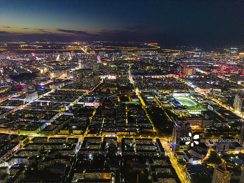 黑龙江哈尔滨城市风光夜景航拍天际线素材图片素材