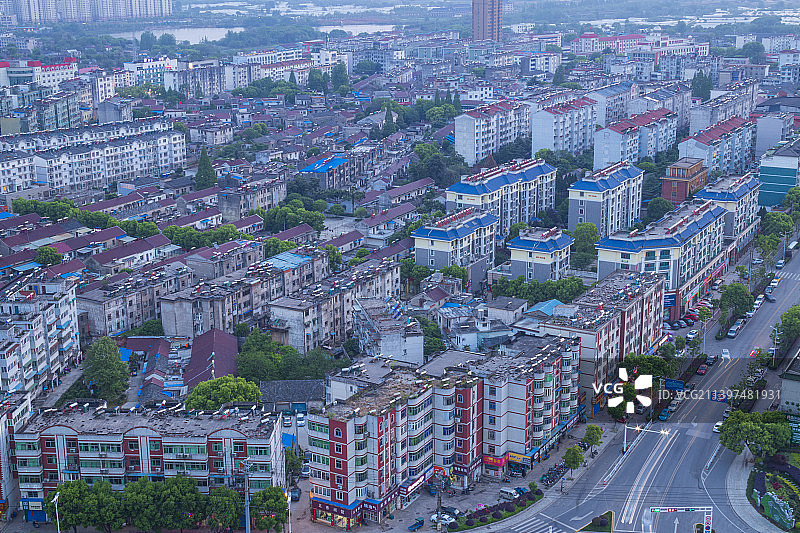 安徽省芜湖市湾沚区城市航拍日落风景图片素材