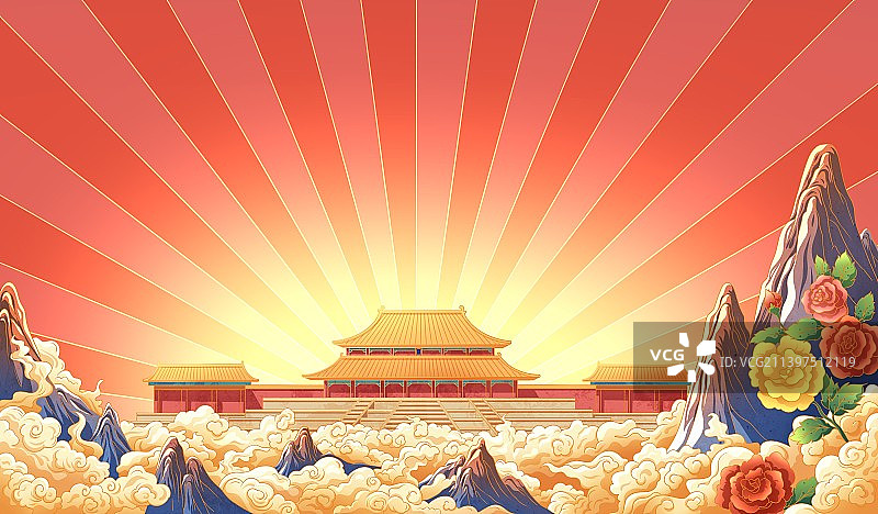 北京故宫太和殿国潮插画图片素材