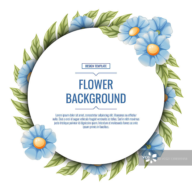 圆形背景与蓝色的花朵花框图片素材