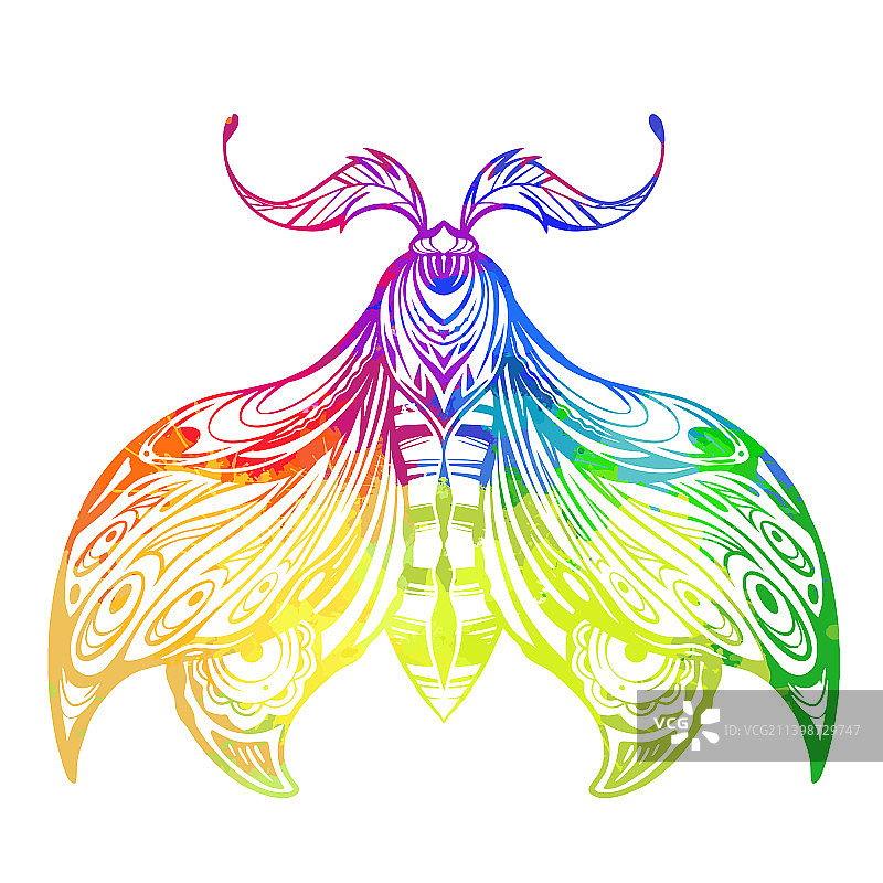 彩虹水彩画一个蛾子纹身图片素材