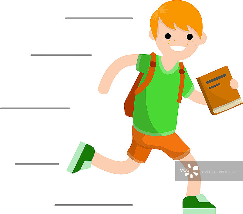男孩和读书的学生一起跑步去上学图片素材