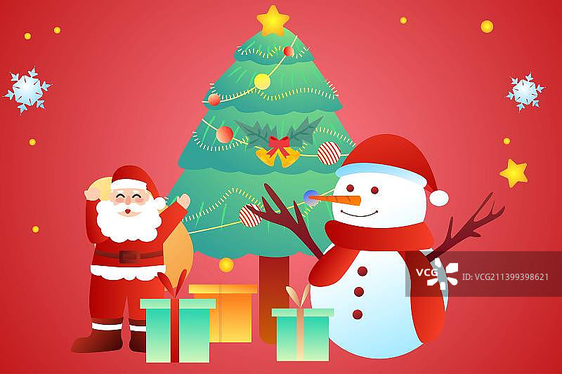 圣诞节圣诞树圣诞老人礼物小雪大雪雪人礼物购物节消费促销电商活动扁平矢量插画图片素材