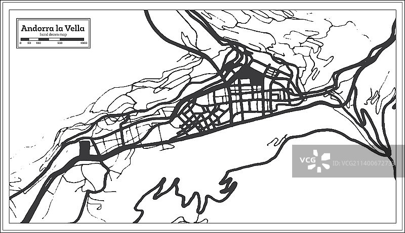 安道尔维拉城市黑白地图图片素材
