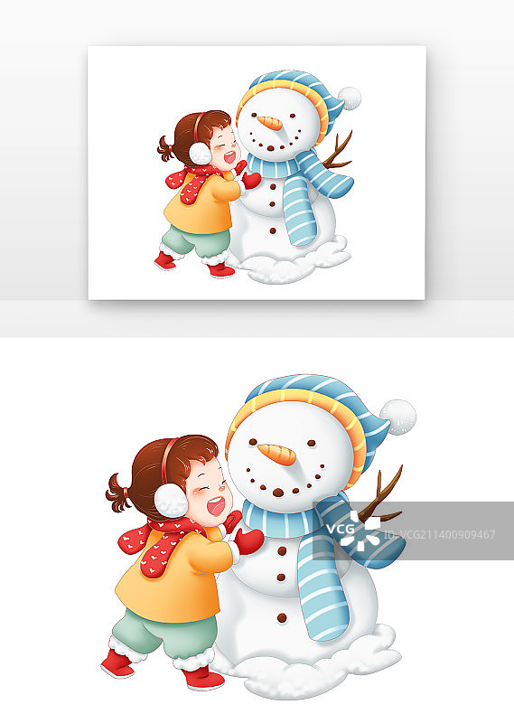 冬天堆雪人的人小女孩小朋友冬季儿童玩雪图片素材