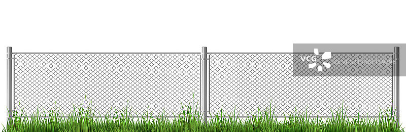铁丝栅栏上的门绿草链图片素材