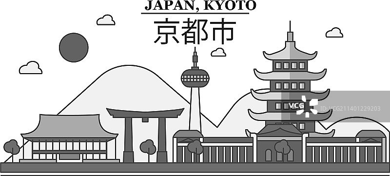 日本京都城市天际线孤立图片素材