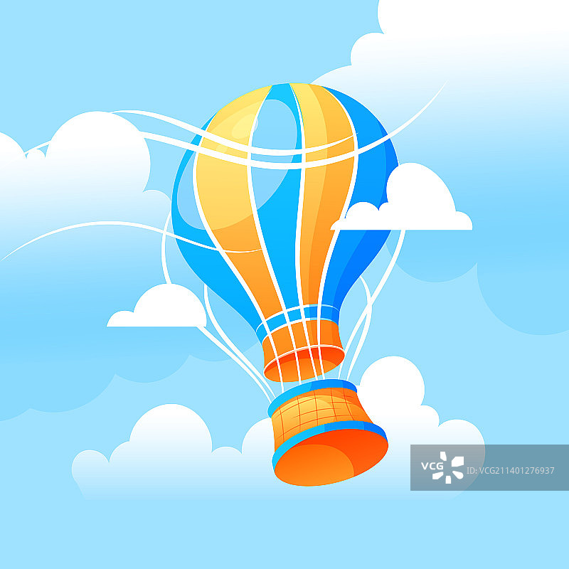 多云天空中的热气球卡通图片素材