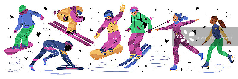 冬季运动，青年运动员，滑雪者和图片素材