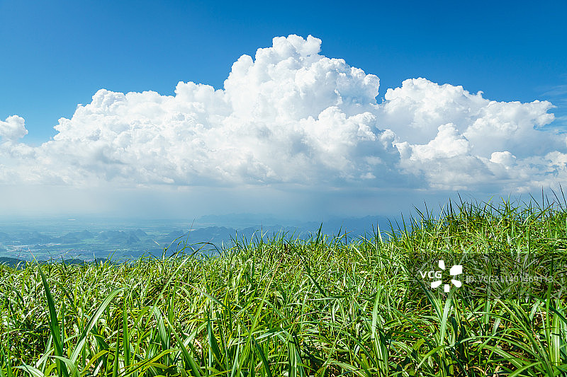 蓝天白云下绿色的高山草原图片素材