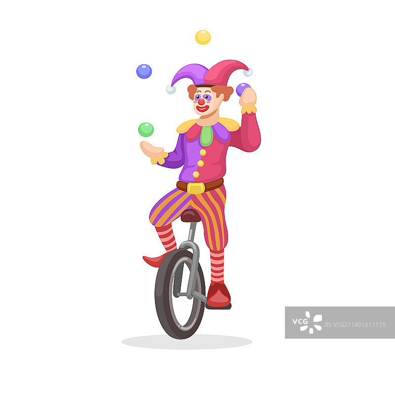 小丑一边玩杂耍球，一边骑独轮车图片素材