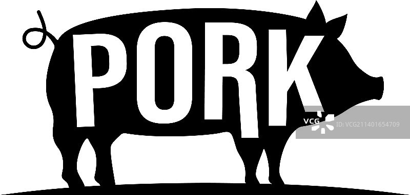 猪黑色剪影与字母猪肉符号图片素材