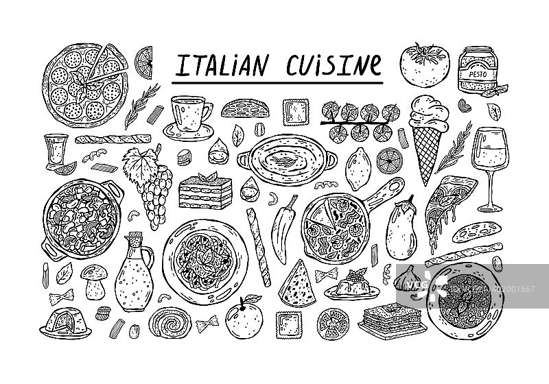一套手绘的意大利菜图片素材