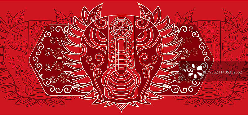 国潮马十二生肖，喜庆中国红传统纹样矢量插画图片素材
