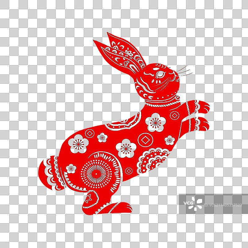 2023兔年剪纸风新年喜庆兔子图片素材
