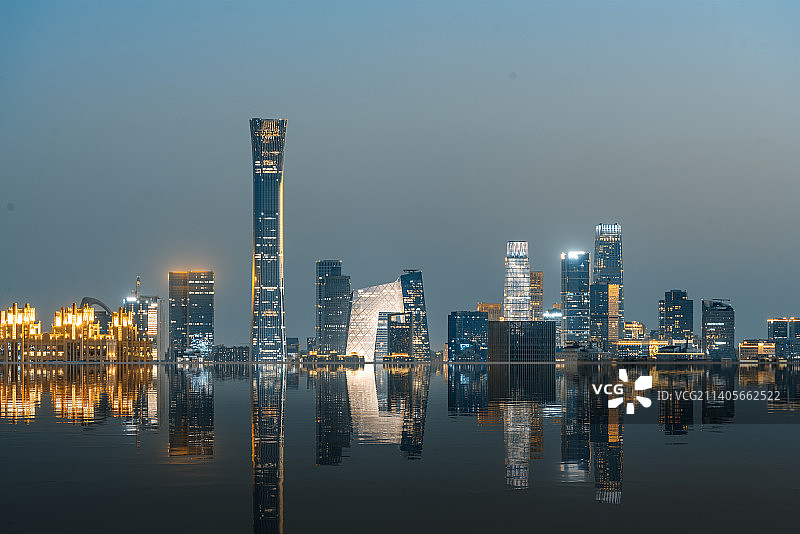 北京国贸CBD城市风光夜景天际线高视角图片素材