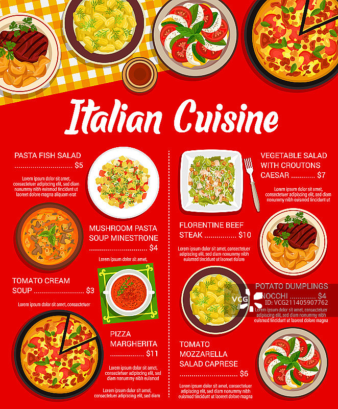 意大利菜餐厅餐点菜单模板图片素材