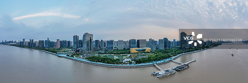 杭州钱塘江奥体中心航拍全景图图片素材