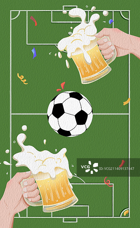 世界杯足球比赛干杯欢呼庆祝扁平纹理手绘插画图片素材