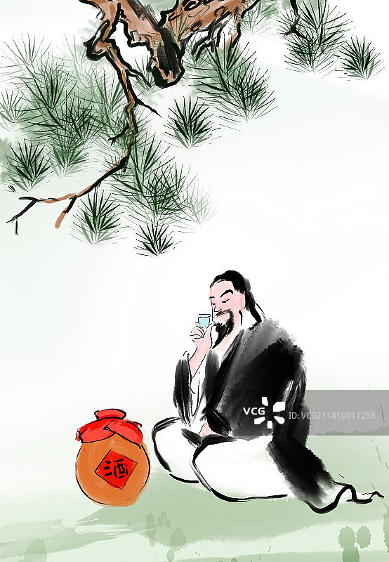 嵇康国风水墨白酒行业广告插图酒文化与诗人图片素材