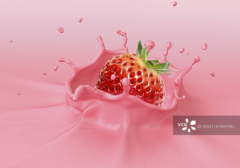 草莓溅到奶昔里图片素材