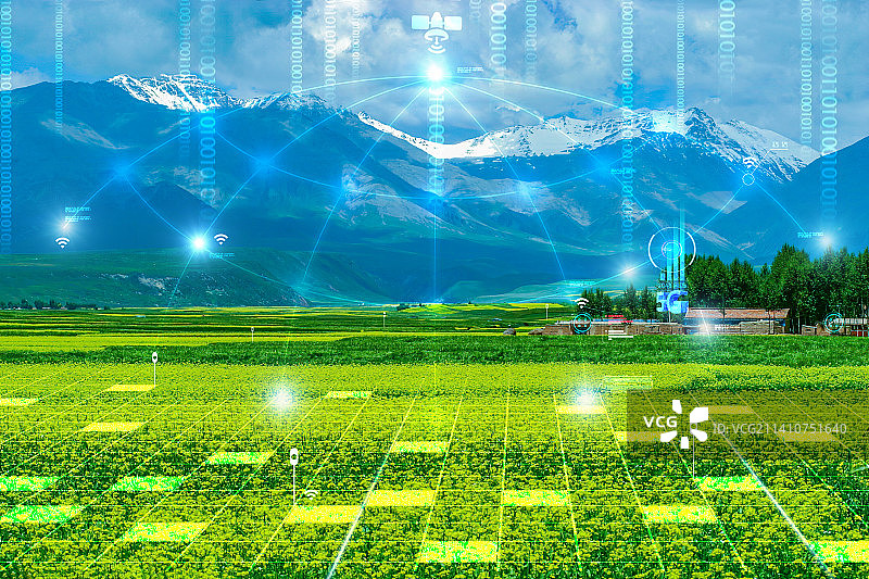 风景美如画农村智慧5G乡镇村寨农作物播种收割施肥除草智能无人化耕种作业农工业互联网打开农产品销路图片素材