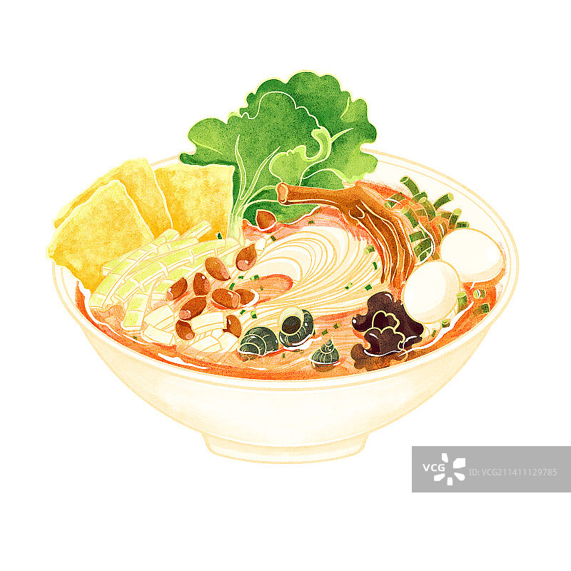 中国特色小吃柳州酸笋鸭掌螺蛳粉插画图片素材